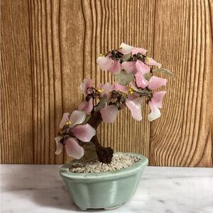 6” Bonsai Cherry Blossom Tree Glass pink and white